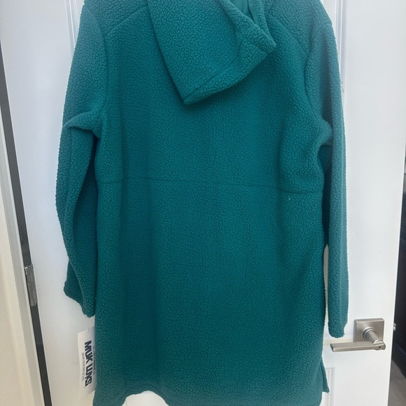 MUK LUKS Teddy Bear Sherpa Lounger wiHood Teal Hooded Fleece Coat QVC NWT large - Picture 5 of 6